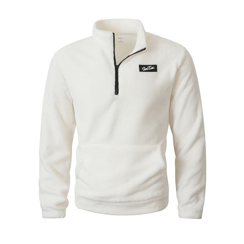 Stand Collar Loose Long Sleeve Sweatshirt Autumn Winter Casual Half Zip