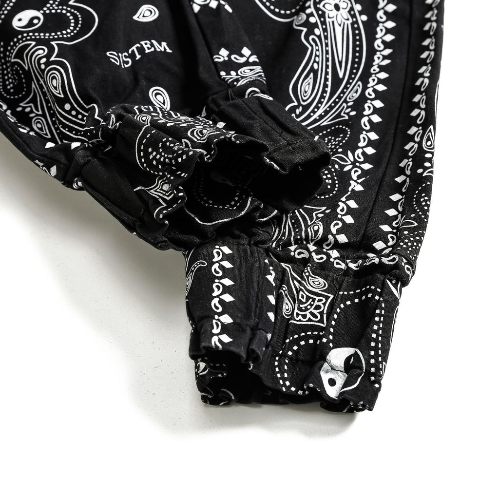 Men's black cashew flower print pocket casual pants