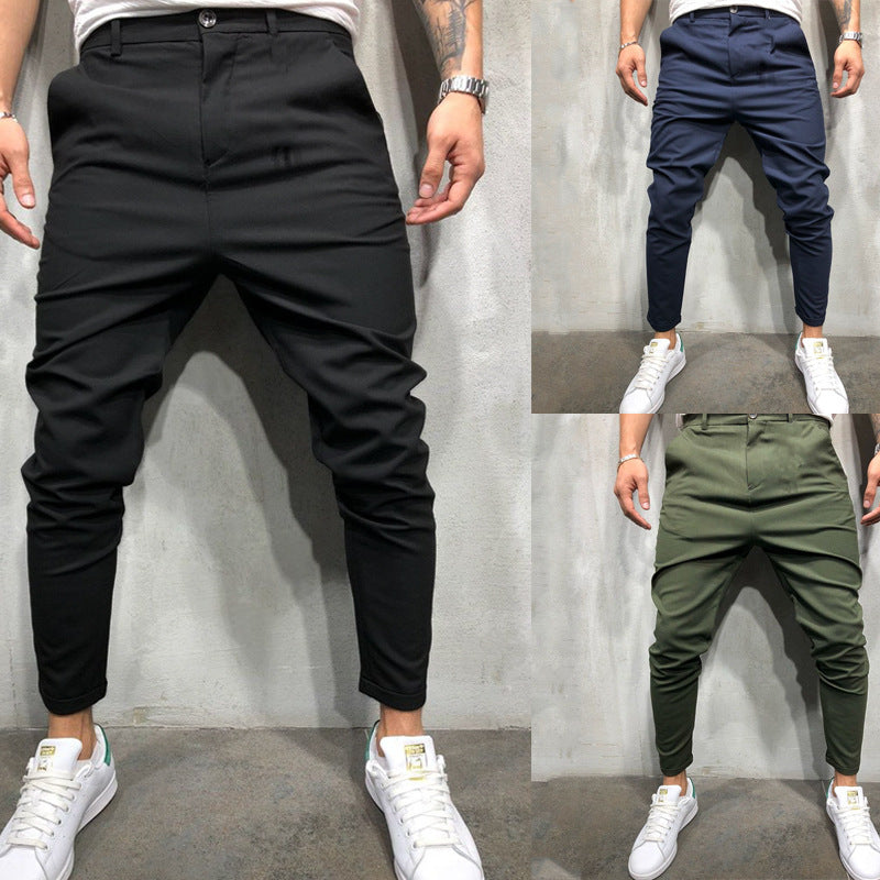 Men's Solid Color Slim Woven Leisure Trousers