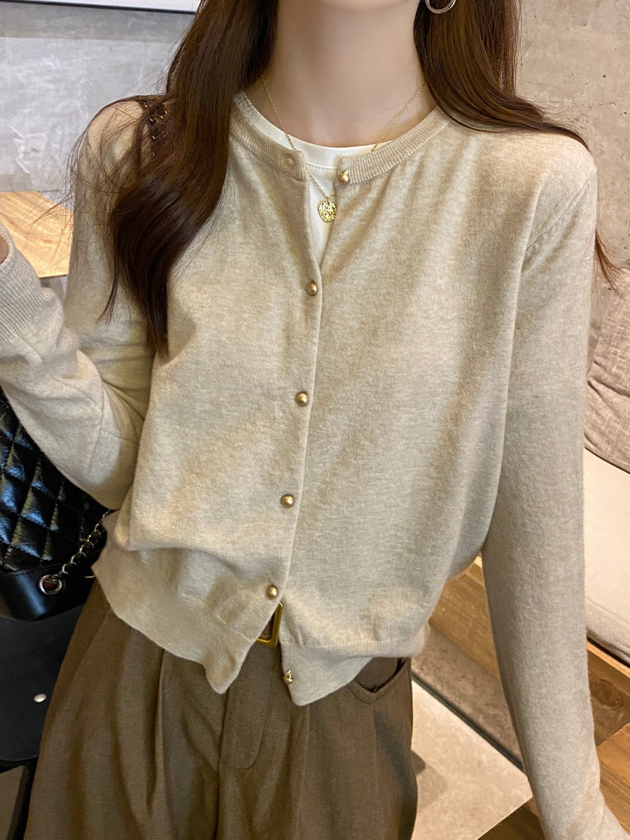 Gray Knitted Cardigan Women's Autumn Outerwear High-grade Sweater Coat