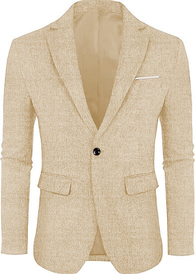 Linen Leisure Single Button Lightweight Business Pure Color Flat Collar Suit Jacket Men