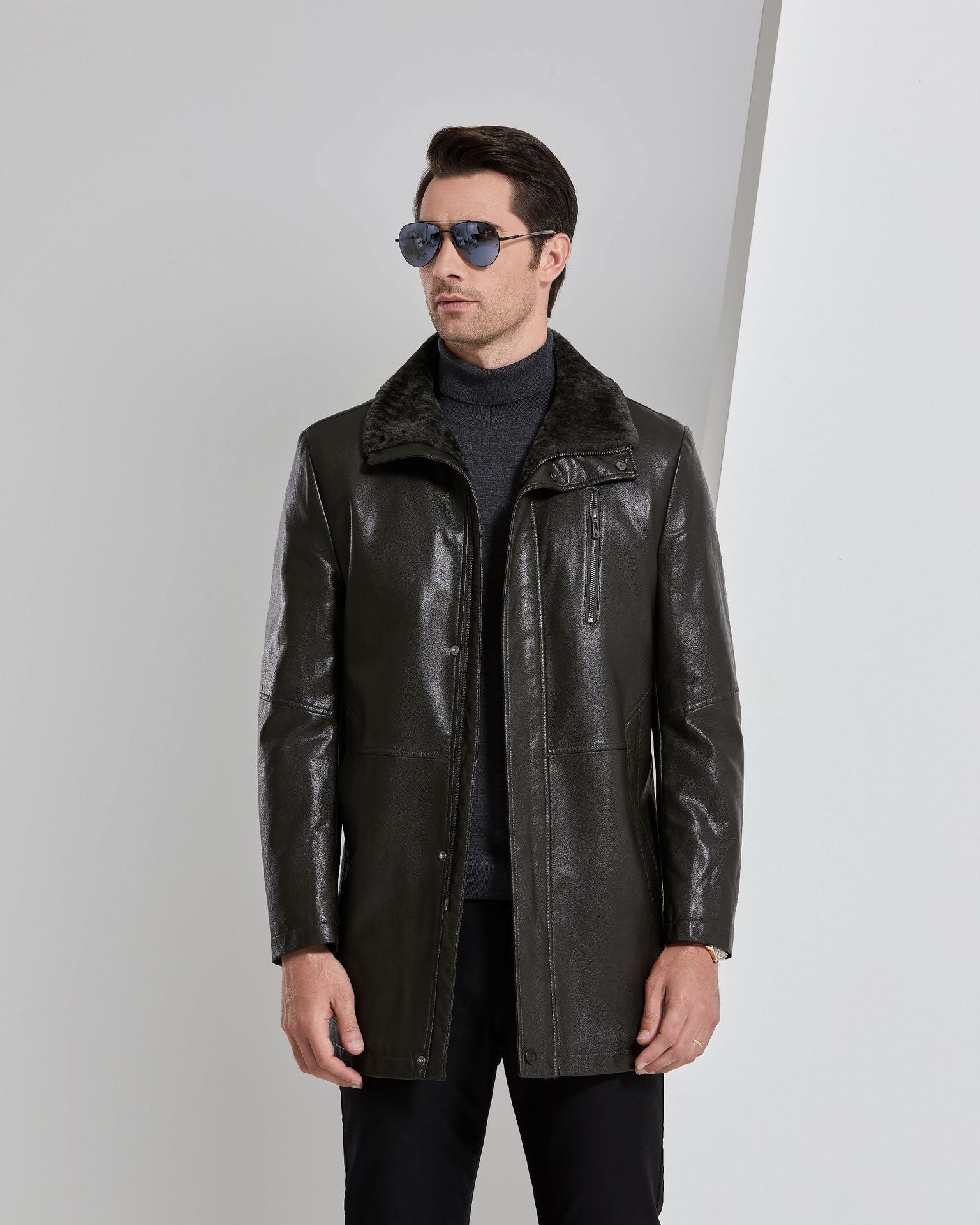Real Leather With Fleece Lining Thickened Middle-aged Men's Leather Jacket