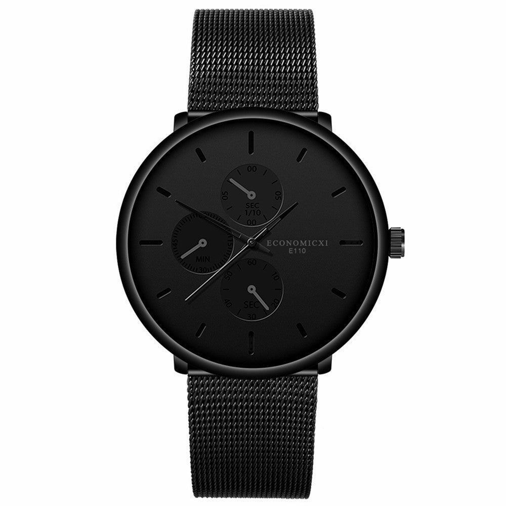 Student male slim concept all black watch