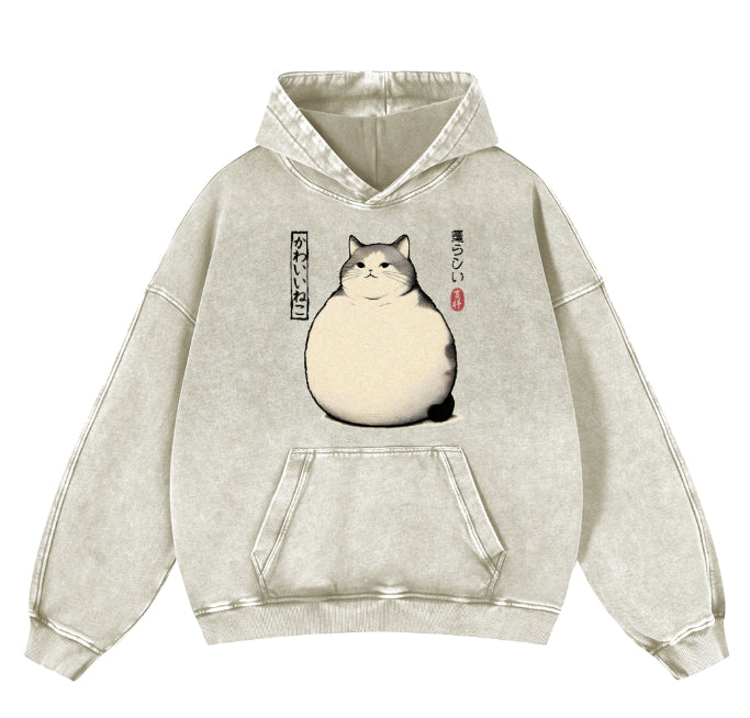 Heavyweight Washed-and-distressed Hooded Crewneck Jacket