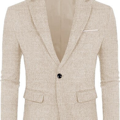 Linen Leisure Single Button Lightweight Business Pure Color Flat Collar Suit Jacket Men