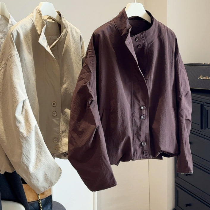 Korean-style Loose Workwear Jacket With Stand-up Collar For Men