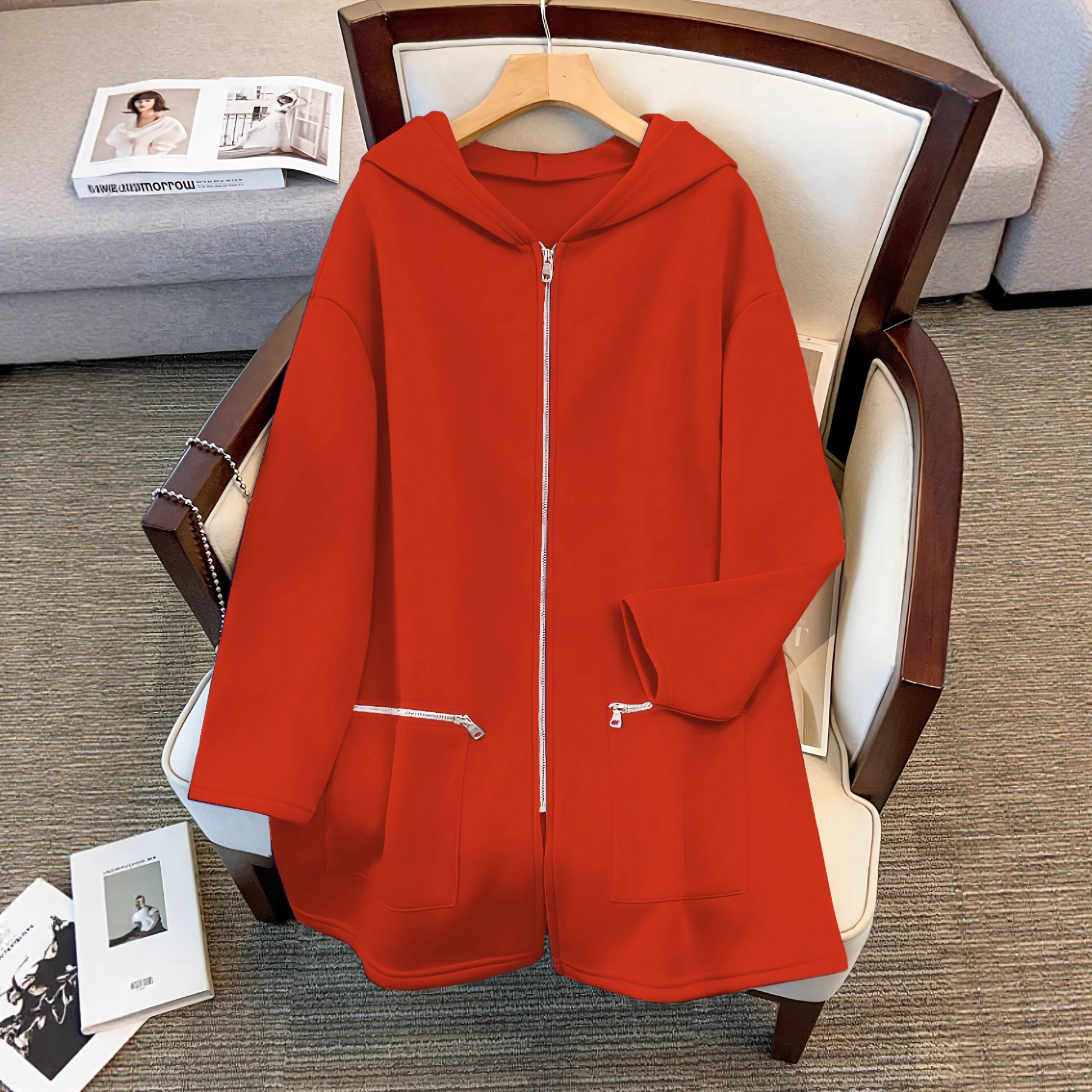 Plus-size Retro-chic Casual Sporty Hoodie For Fallwinter Loose-fitting