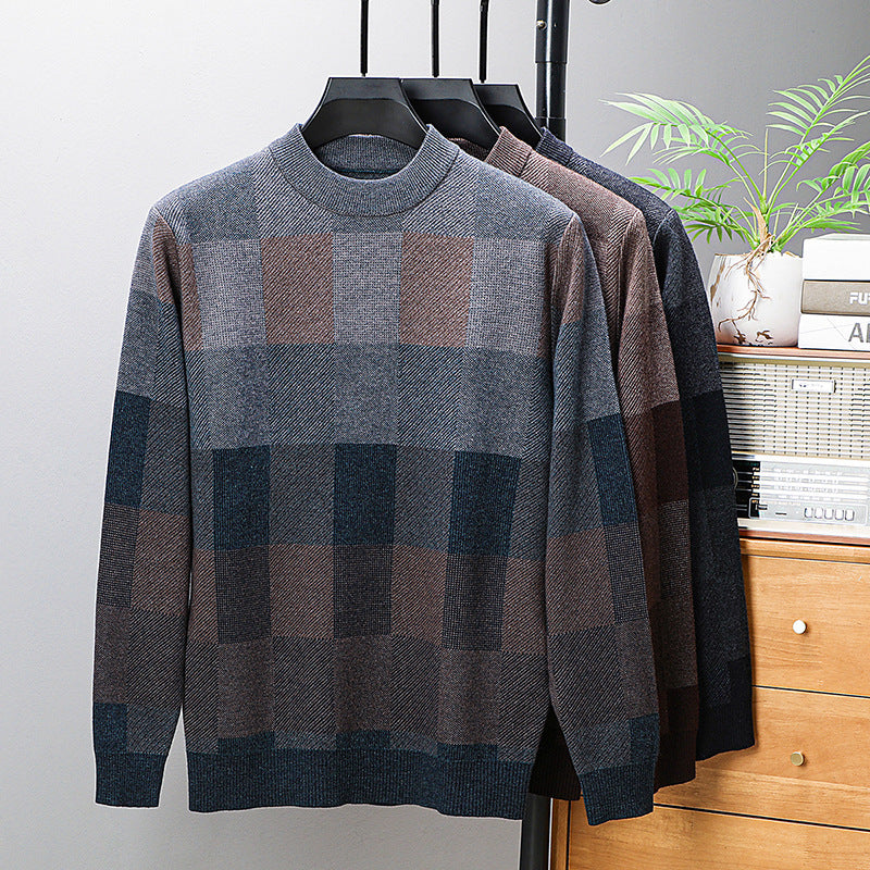 Men's Knitting Sweater Middle-aged Pullover Crew Neck Casual Bottoming Shirt