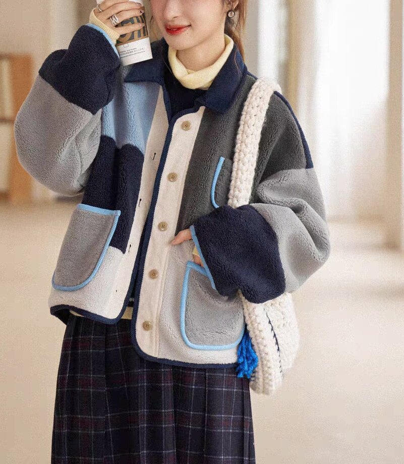 Vintage Colorful Plaid Lambswool Short Coat For Women