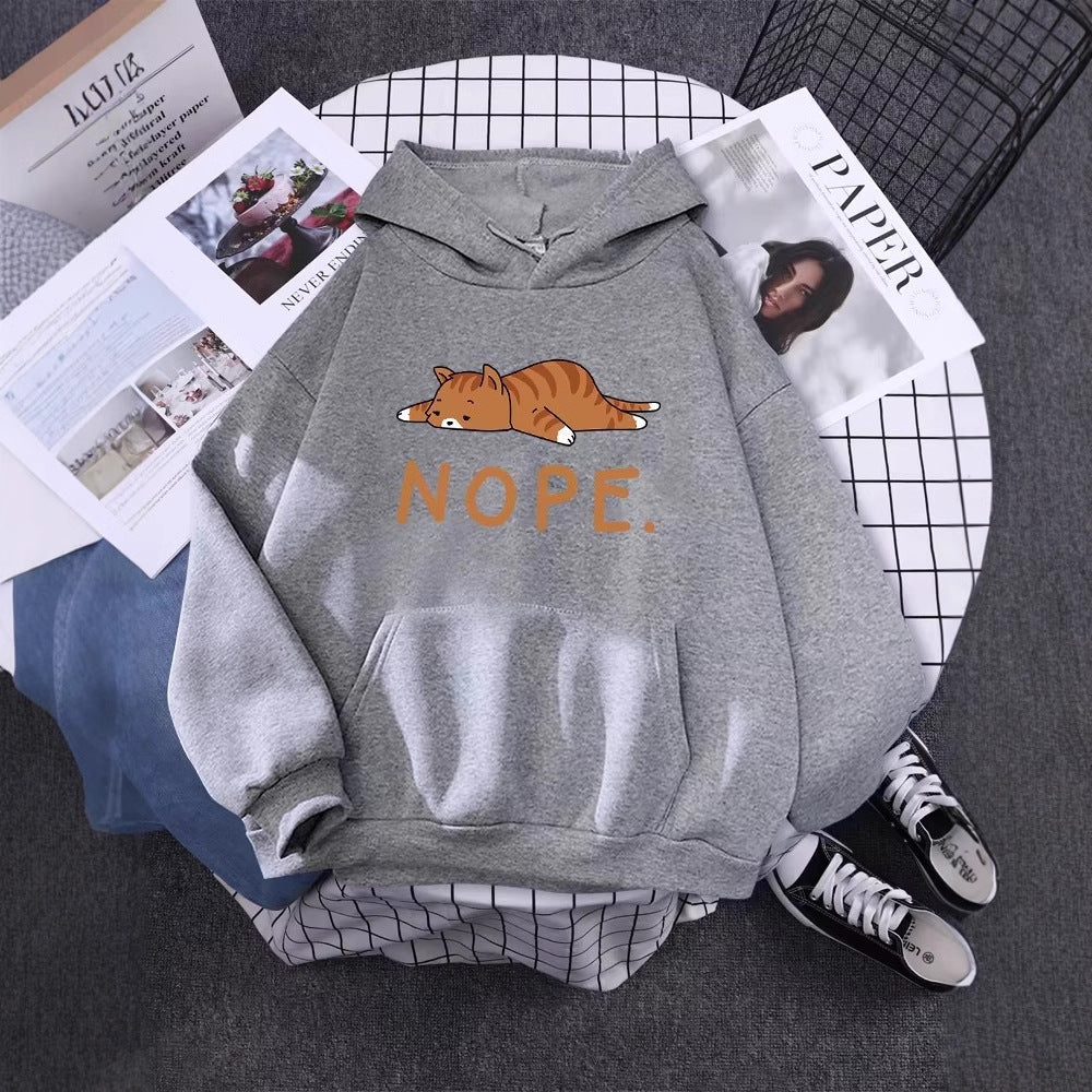 New Autumnwinter Cat-print Fleece Hoodiessoothing And Cozy