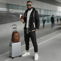 Men's Large Twill Hooded Baseball Jacket Cardigan Long Sleeve Pants Set