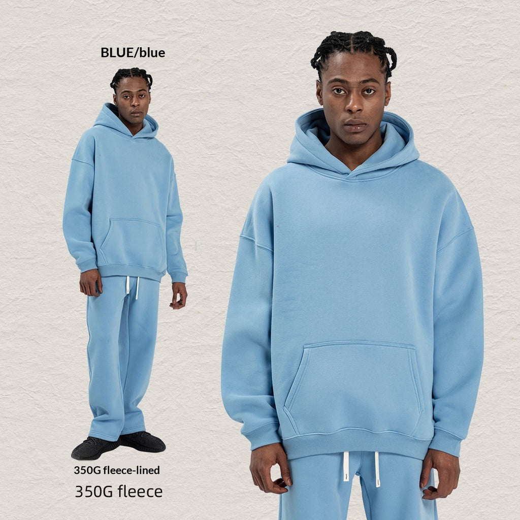Men's Hooded Sweatshirt Fleece-lined Loose Sweatshirt Set