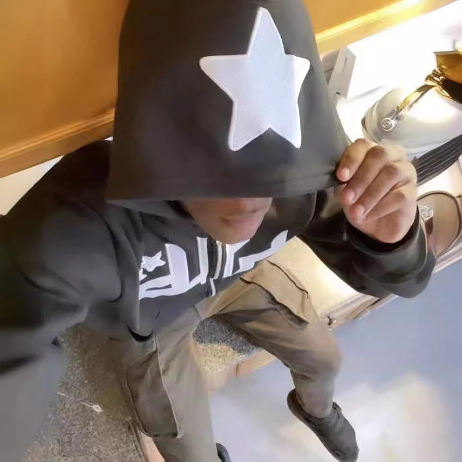 AutumnWinter Trendy Printed Sweater For Men High-Street Casual Hip-Hop Style Jacket With Metal Zipper