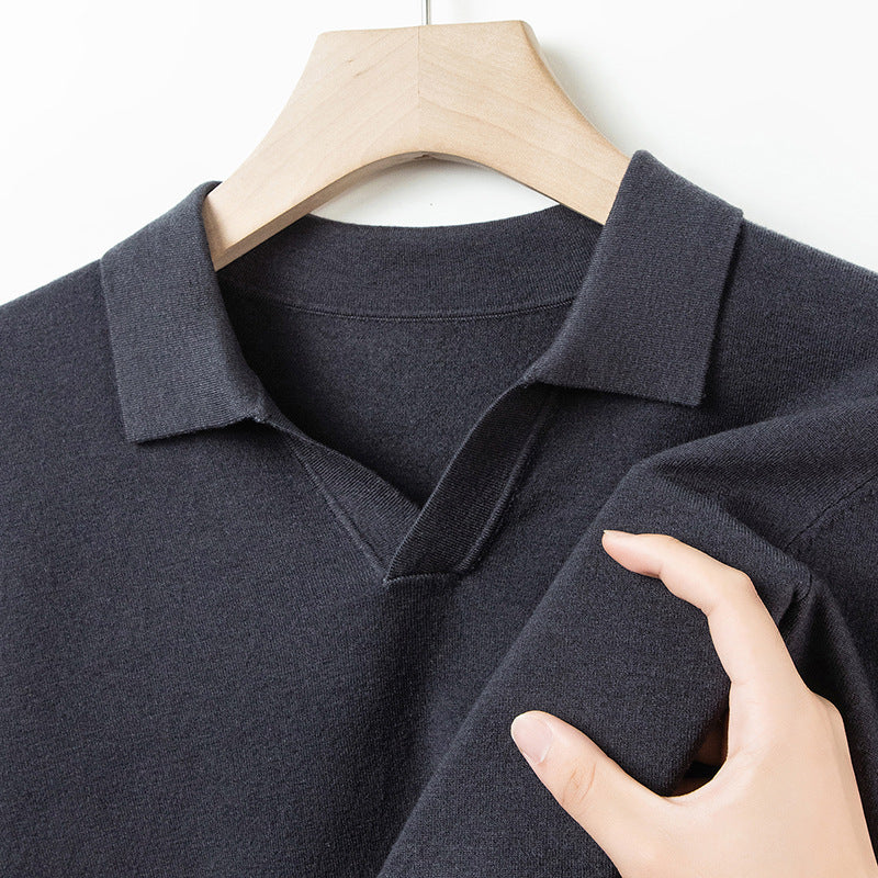 Autumn And Spring Seagull Collar 6 Wool Men's Anti-Pilling Knitted Long Sleeve Polo Shirt