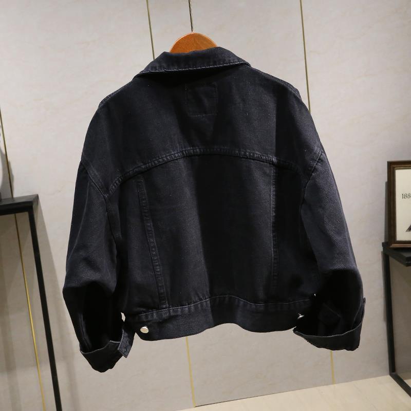 Spring And Autumn Korean Style Loose Denim Jacket Women's All-matching Batwing Sleeve Black