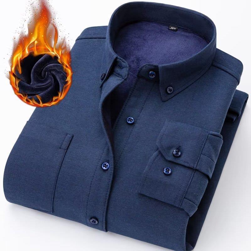 Oxford Flannel Long-sleeve Casual Brushed Fleece-lined Thick Warm Shirt