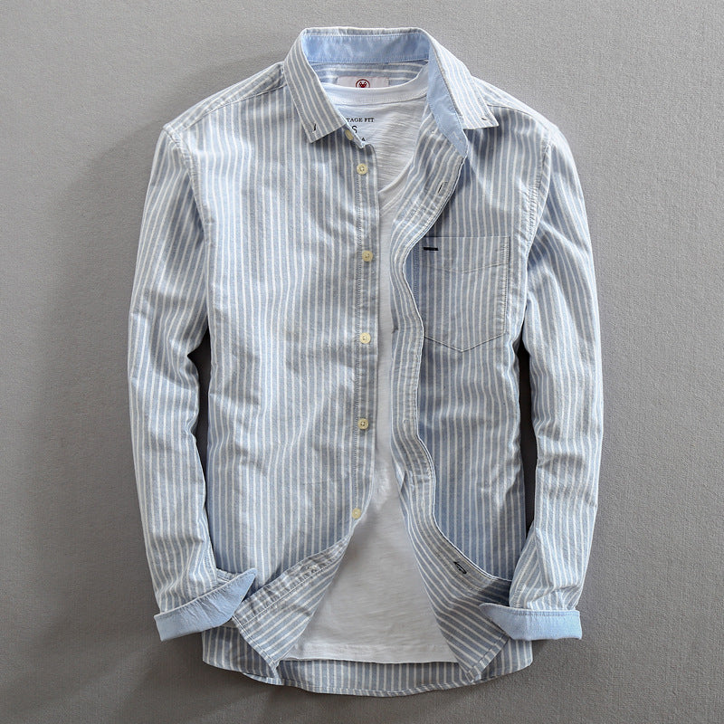 Loose-fitting, Minimalist Striped Shirt With A Turn-down Collar