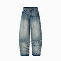 Lightning Texture Frayed Washed Wide-leg Jeans