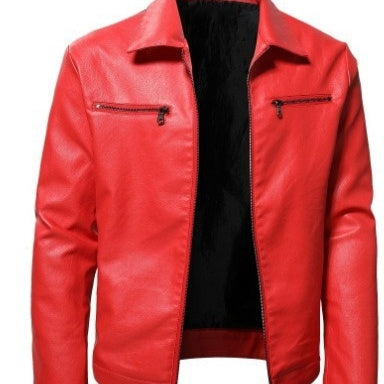 Winter Business Gentleman Thermal Zipper Cardigan Pocket Decorative PU Leather Coat