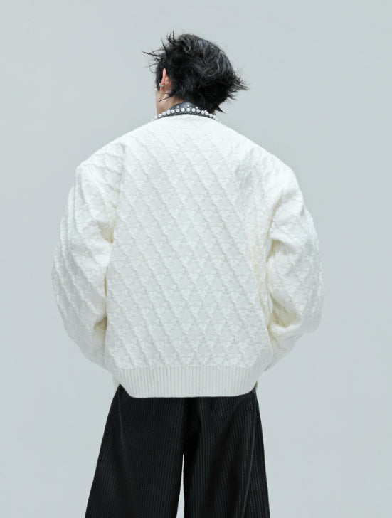 Vintage Handmade Pearl Padded Lapel Knitted Cardigan