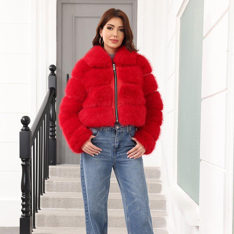 Faux Fox-fur Patchwork Thickened Warm Fur Coat