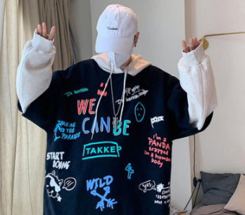 Men's Hooded Sweatshirt Loose Korean Style Fake Two-piece
