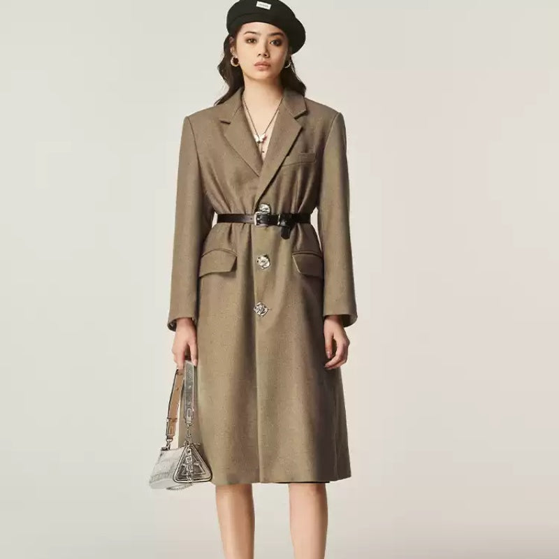 Autumn And Winter Classic Retro Mid-length Coat Brown Suit Jacket