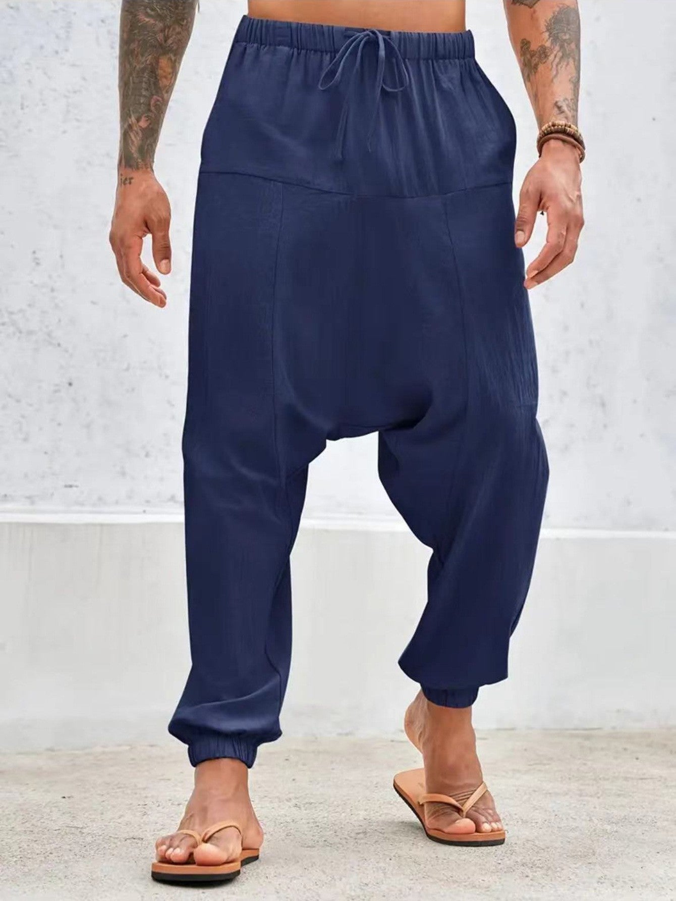 Summer Breathable Cuffed Pants Beach Straight-leg Pants Solid Color