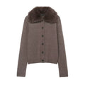Faux Fur Effect Lapel Knitted Coat Women
