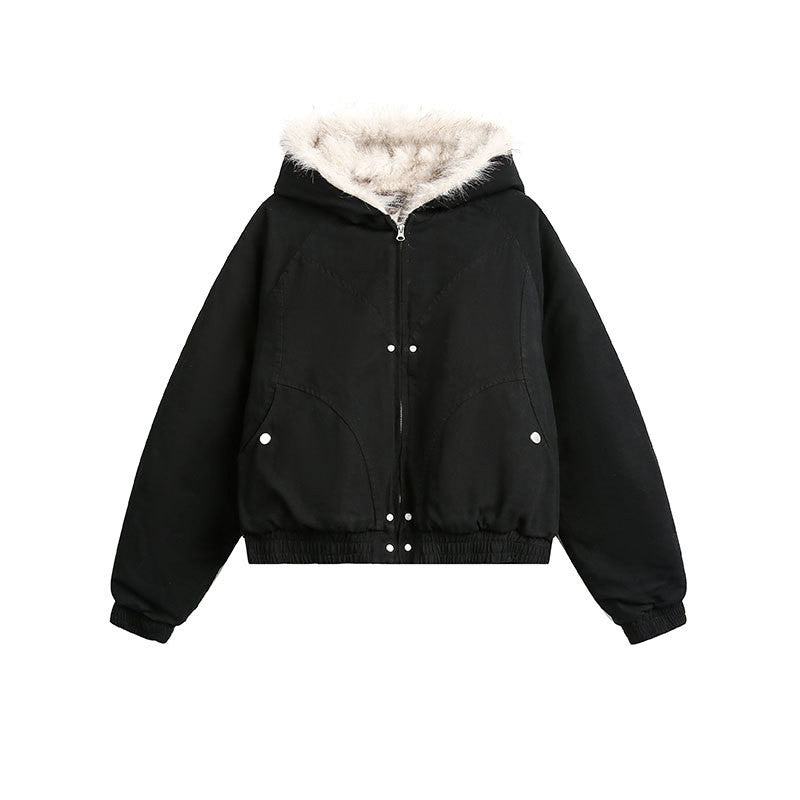 Winter American Street Trendy Short Fur Collar Cotton Coat