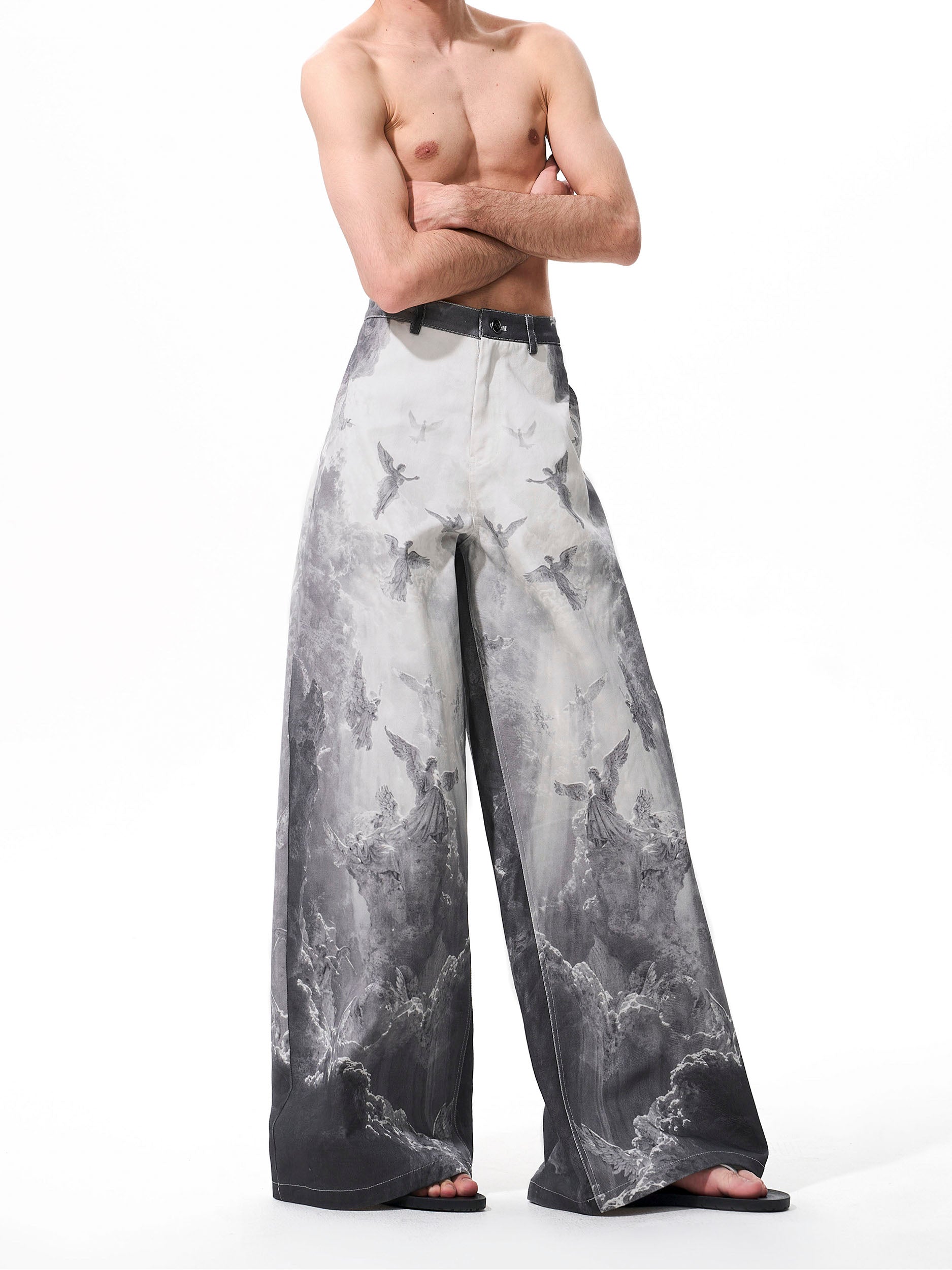 Vintage Rainbow-coated Trompe L'oeil Painted Distressed Straight-leg Jeans