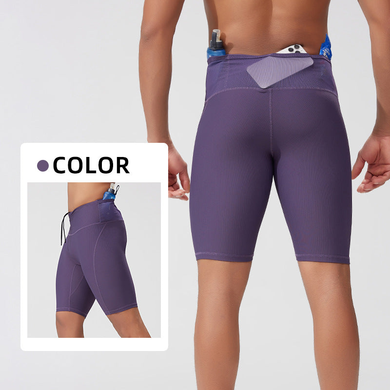 Men's And Women's Same High Elastic Multi-pocket High Waist Compression Shorts