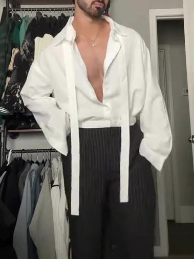 White Oversized Tie-Front Shirt With Relaxed Fit And Open Collar