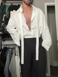 White Oversized Tie-Front Shirt With Relaxed Fit And Open Collar