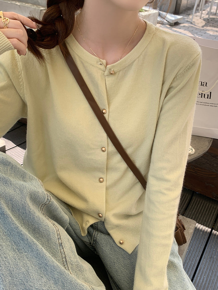 Gray Knitted Cardigan Women's Autumn Outerwear High-grade Sweater Coat