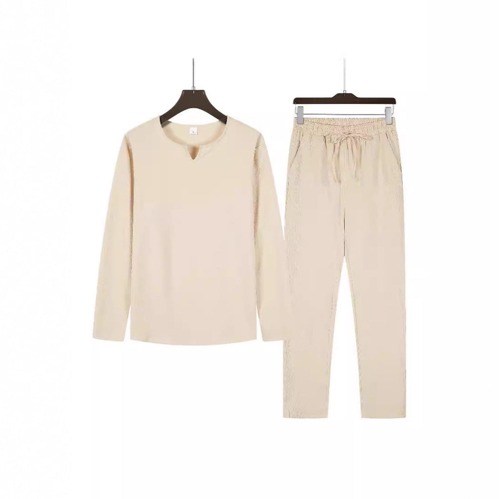 Men's Casual Solid Color Drawstring Waistband Pocket Suit