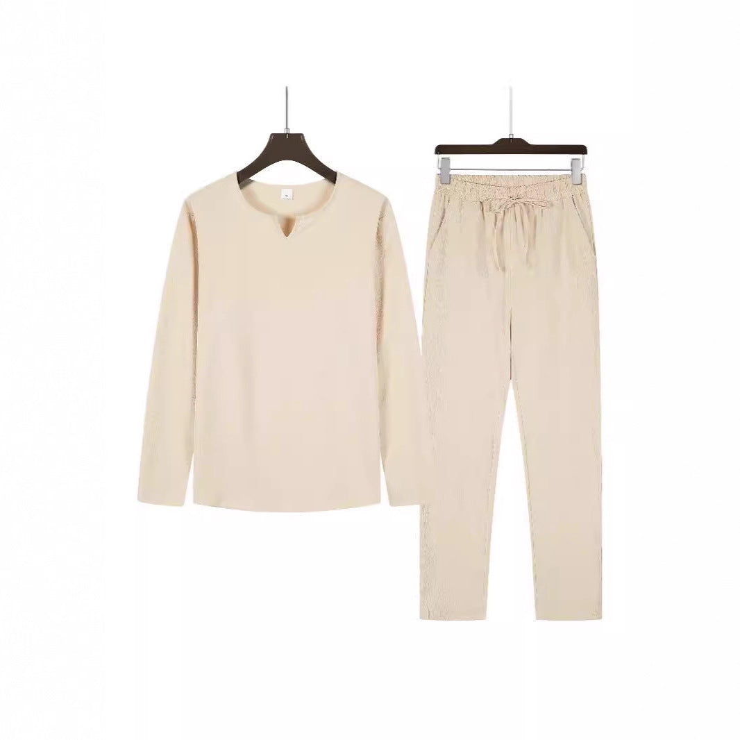 Men's Casual Solid Color Drawstring Waistband Pocket Suit