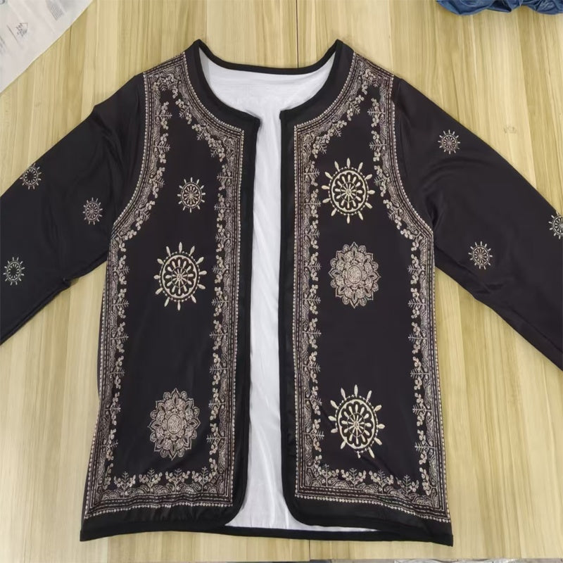 Women's Geometric Print Cardigan, Long Sleeve Open Front Knit Coat For Spring And Fall Semi-Formal Wear