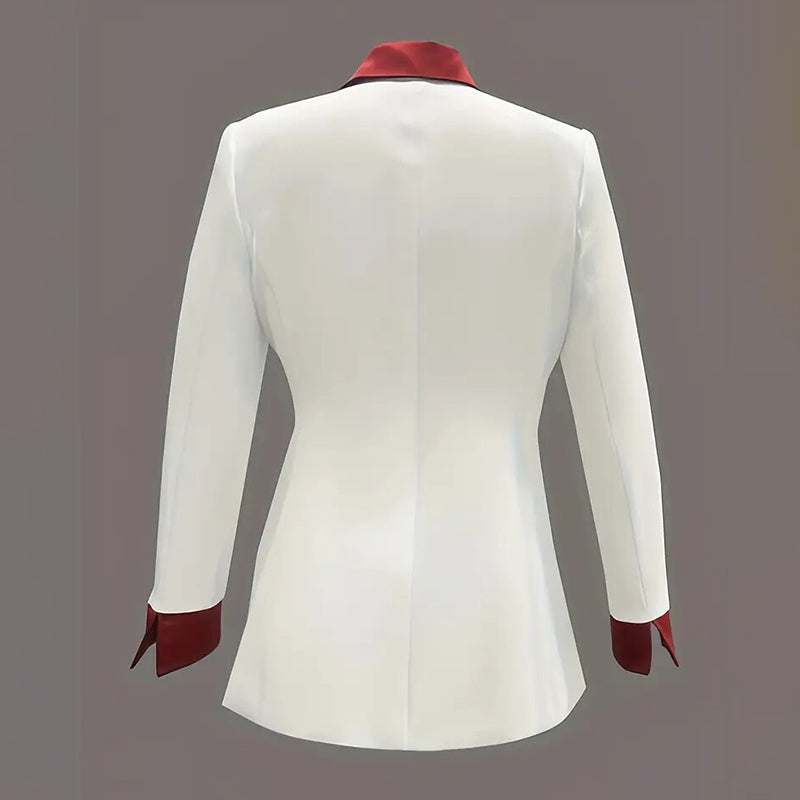 Women's Classic Notch Lapel Blazer, Double-Breasted Long Sleeve Jacket With Color-Block Waist Definition