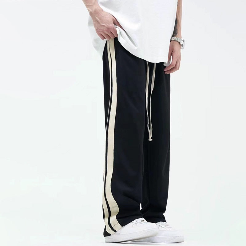 Striped Straight Color Matching Side Drawstring Loose Wide-leg Pants
