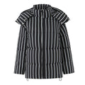 Women's Black Striped Hooded Cotton Coat