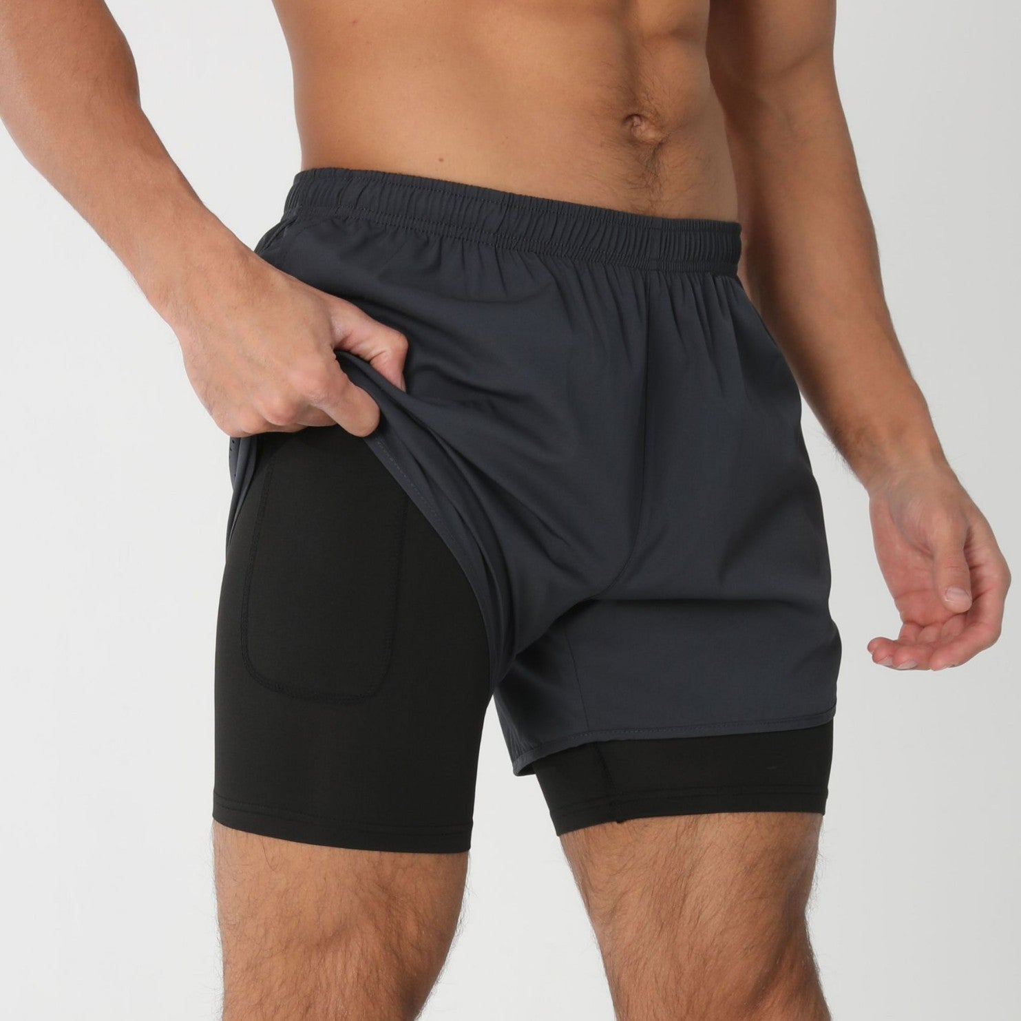 Quick-dry Lining Anti-exposure Double-layer Fitness Shorts For Men