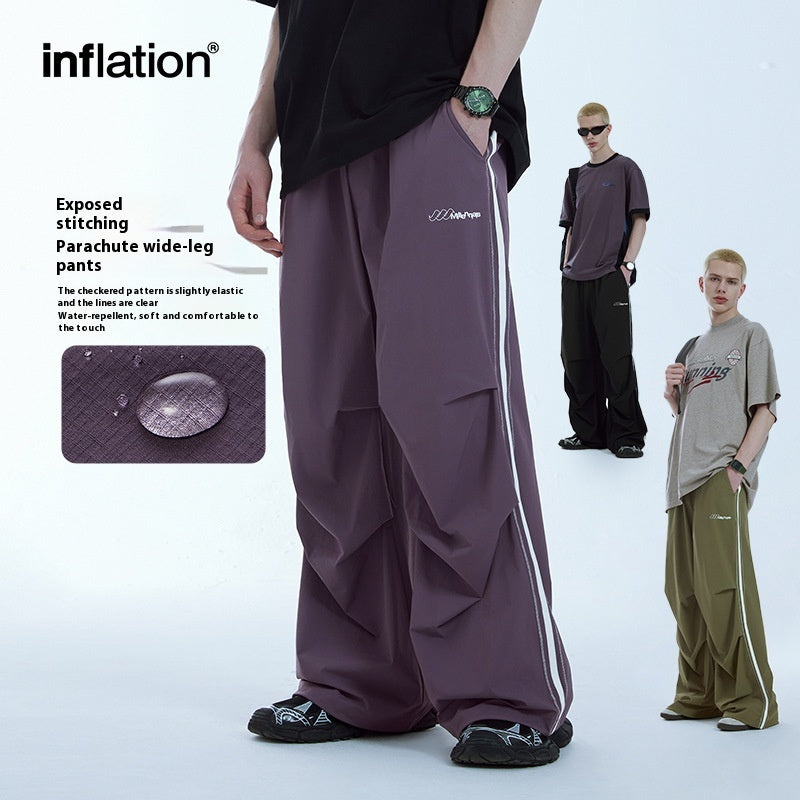 Summer New Bright Line Side Stripe Parachute Wide Leg Pants