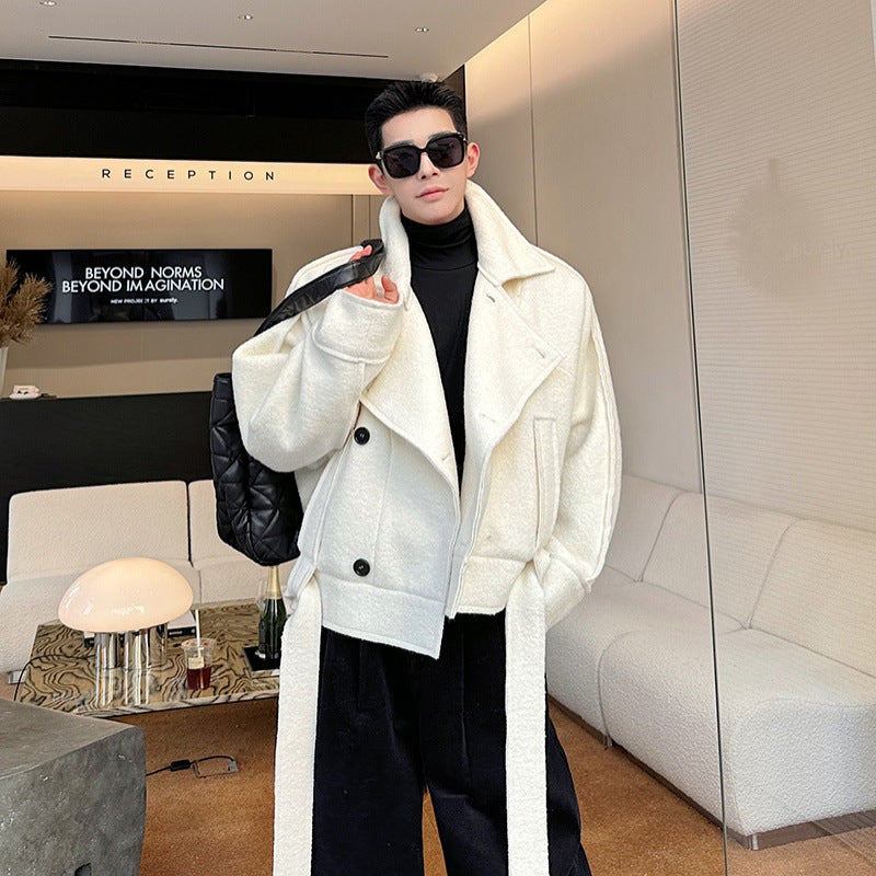 Autumn And Winter Men's Thickened Short Stand Collar Woolen Coat