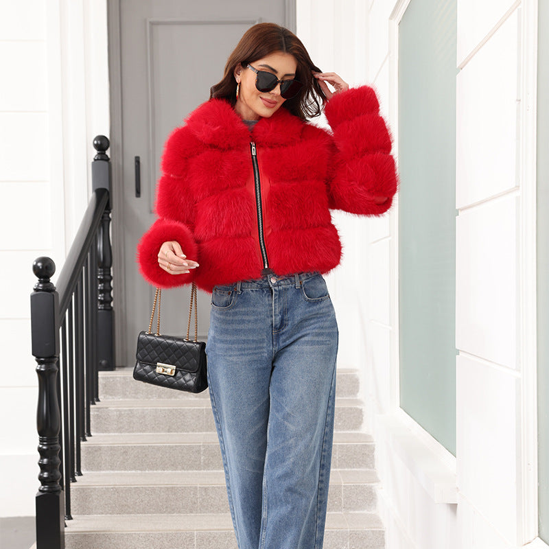 Faux Fox-fur Patchwork Thickened Warm Fur Coat