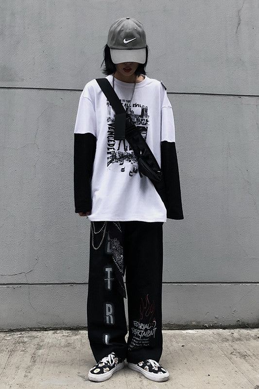 Printed Straight Leg Loose Casual Long Pants