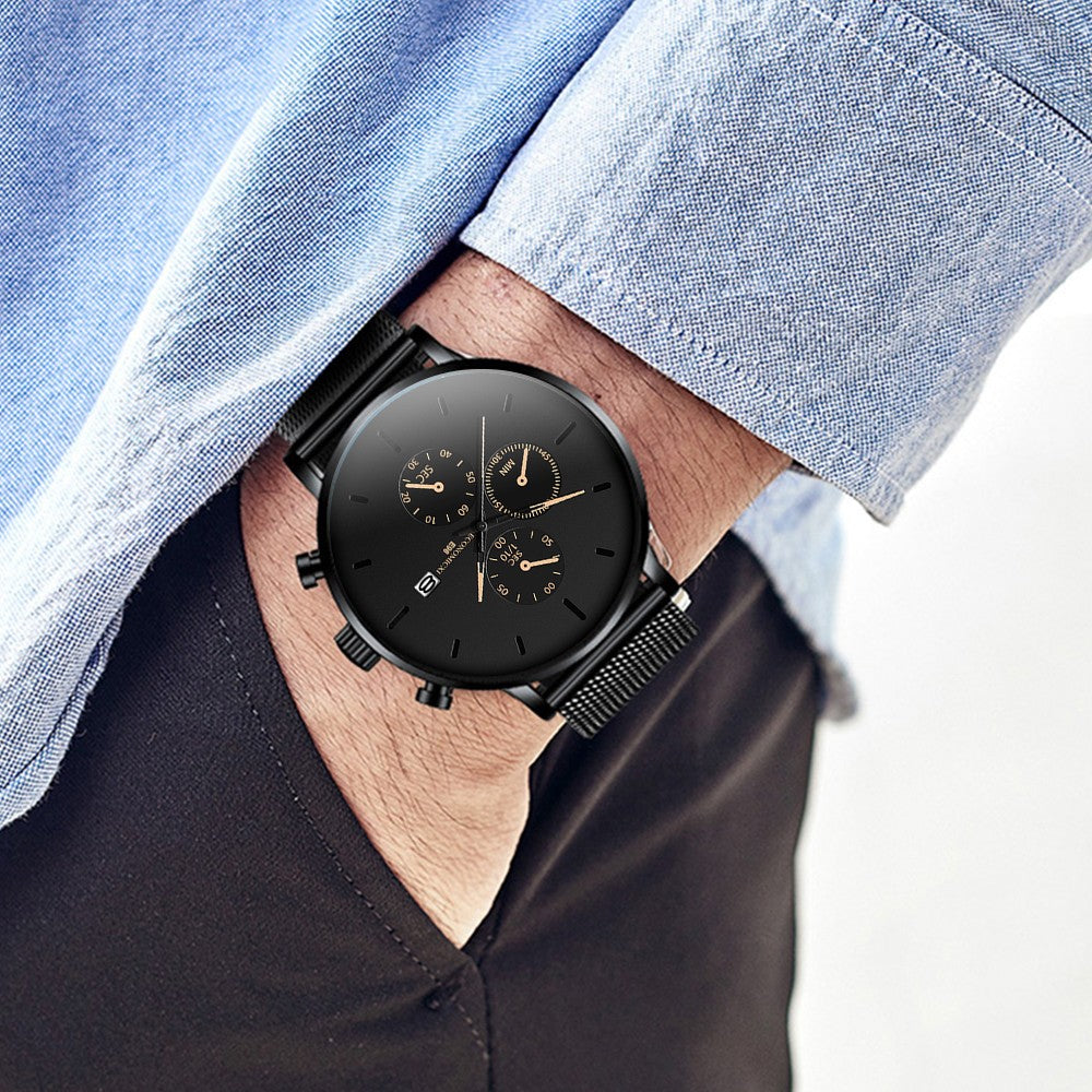 Student male slim concept all black watch