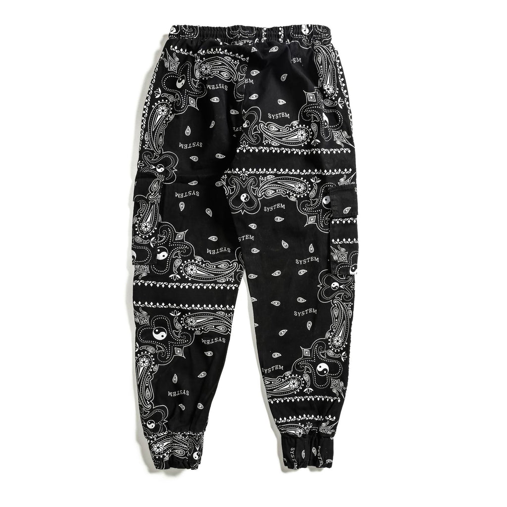 Men's black cashew flower print pocket casual pants