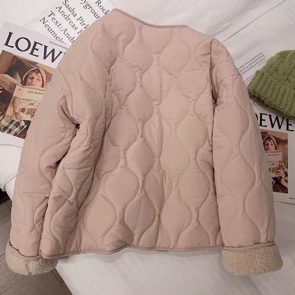 Lamb Fleece Cotton-padded Jacket For Women In Winter