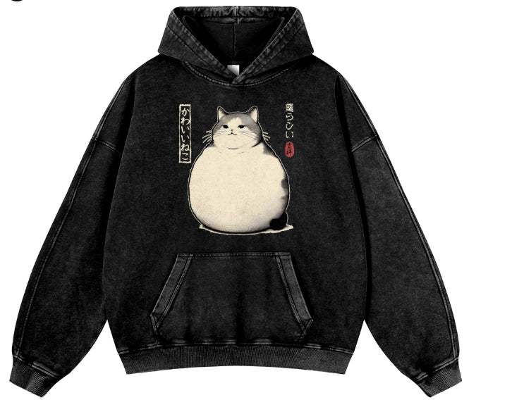 Heavyweight Washed-and-distressed Hooded Crewneck Jacket